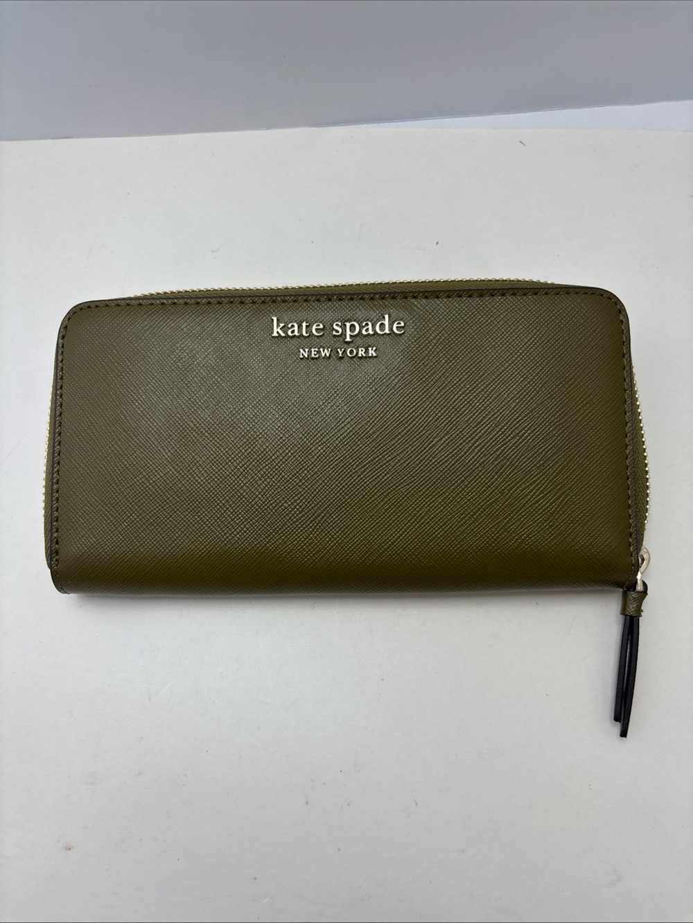 kate spade New York moss green Zip-Around Leather Wallet